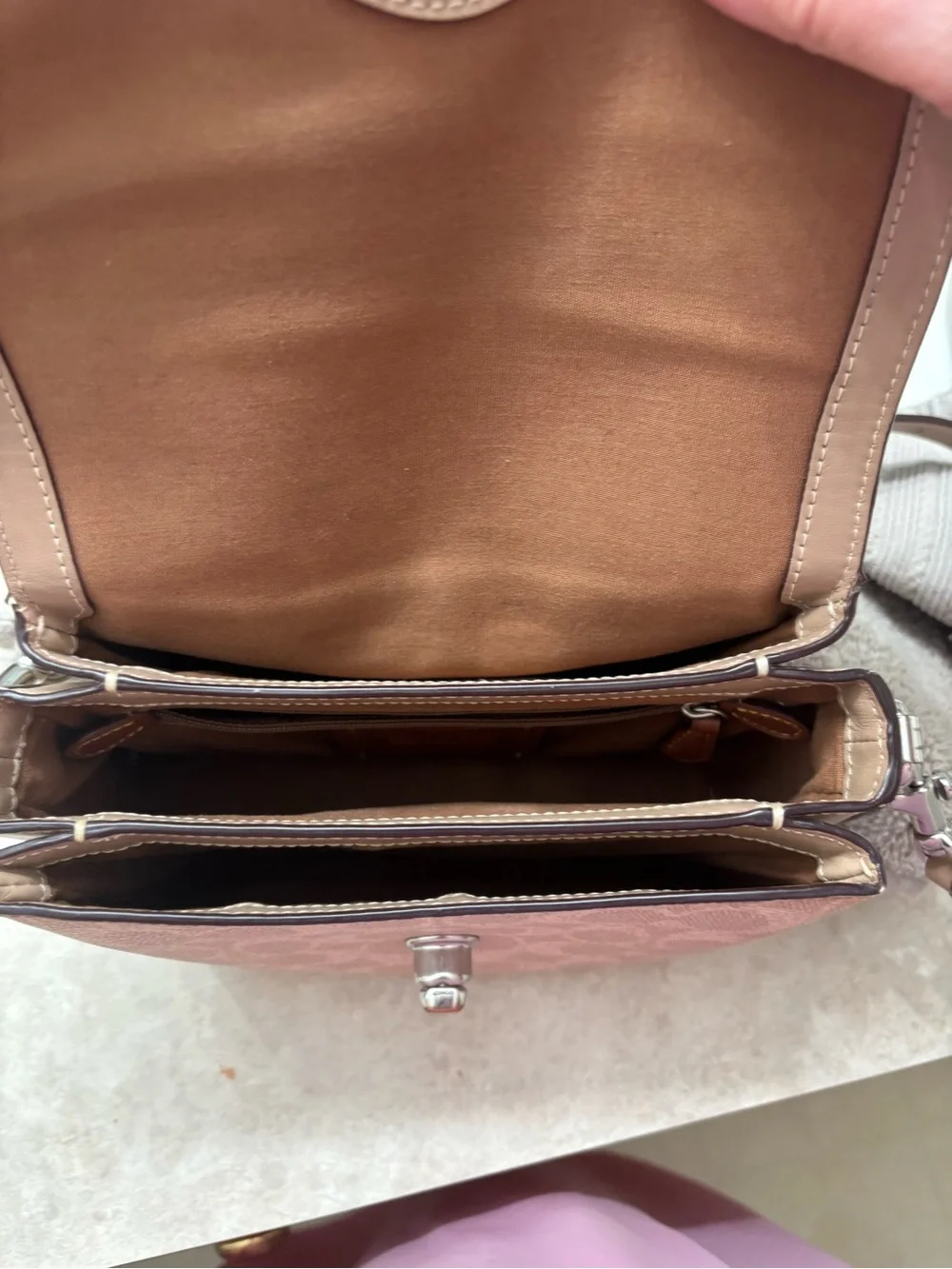 Coach Tan and Beige Crossbody Bag with Signature Canvas
